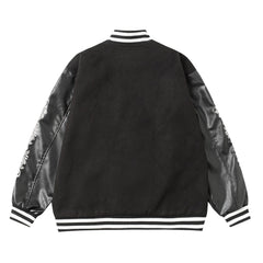 Chrome Hearts Cross Embroidered Leather Sleeve Varsity Jacket - Black Street Style 116